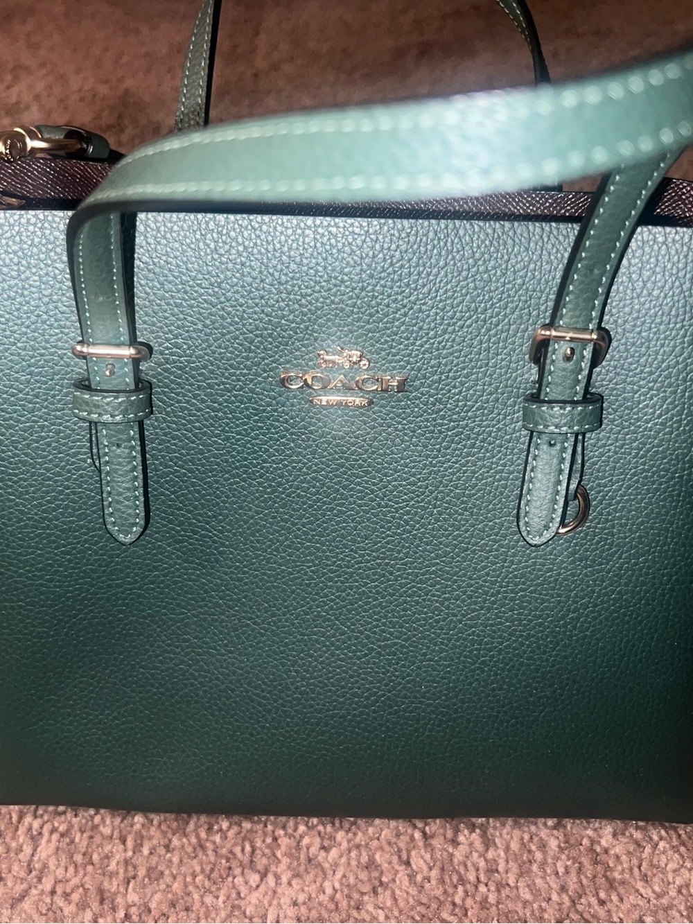 Coach Dark Green Pebble Leather Satchel with Adjustable Strap - Picture 2 of 6